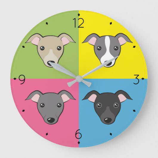 Italiaanse cartoon met windhonden kleurrijke pop grote klok (Voorkant)