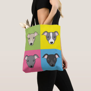 Italiaanse cartoon met windhonden kleurrijke pop tote bag