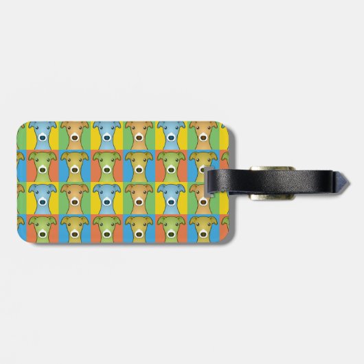 Italiaanse Cartoon van Greyhound Dog Pop-Art Bagagelabel (Achterkant horizontaal)