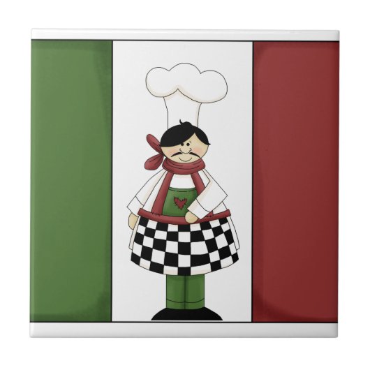 Italiaanse Chef #8 met vlag Tile Tegeltje (Voorkant)