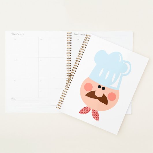 Italiaanse chef gezicht met snor en hoed planner