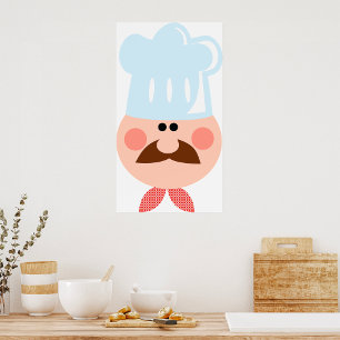 Italiaanse chef gezicht met snor en hoed poster