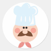 Italiaanse chef gezicht met snor en hoed ronde sticker (Voorkant)