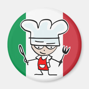 Italiaanse chef koelkastmagneet met cartoon en vla magneet