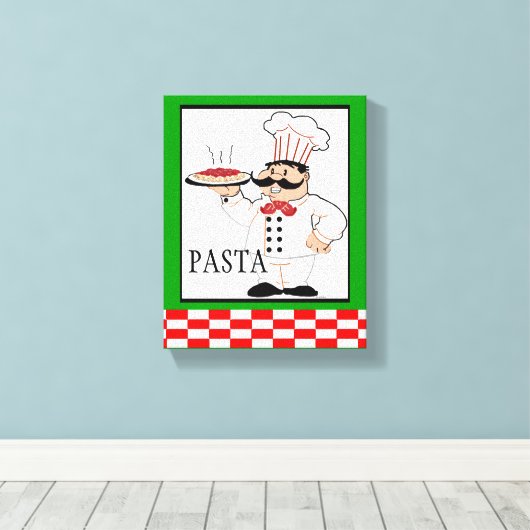 Italiaanse chef-kok-pasta canvas afdruk (Insitu (Houten vloer))