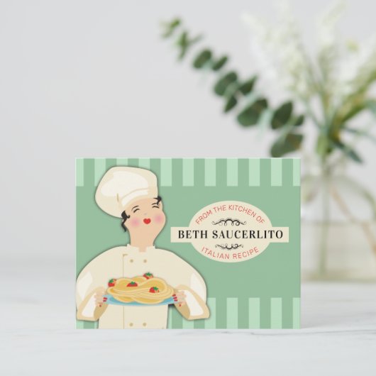 Italiaanse chef-kok pasta spaghetti kookboek recep briefkaart (Staand voorkant)