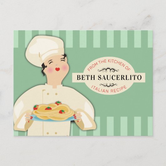 Italiaanse chef-kok pasta spaghetti kookboek recep briefkaart (Voorkant)
