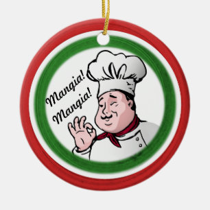 Italiaanse Chef: Mangia Mangia Keramisch Ornament