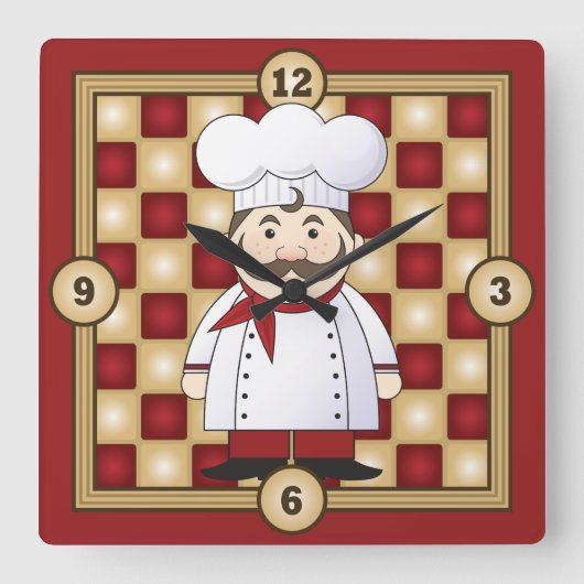 Italiaanse Chef Vierkante Klok (Voorkant)