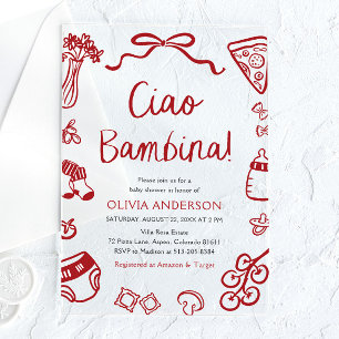 Italiaanse Ciao Bambina Meisje Whimsical Baby Show Acryl Uitnodigingen