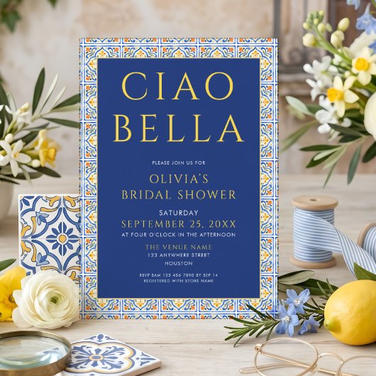 Italiaanse Ciao Bella Blauwe Bruiloftsdouche Kaart