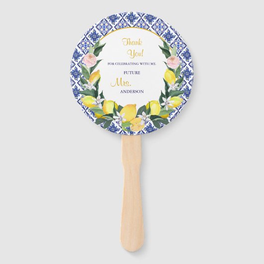 Italiaanse Citroen Blauwe Tegels Bruidsdouche  Handwaaier (Achterkant)