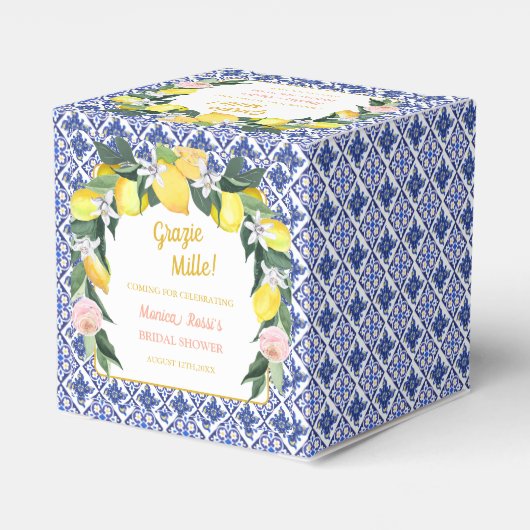 Italiaanse citroen blauwe tegels Dank je wel Bruid Bedankdoosjes (Achterkant)