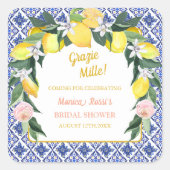 Italiaanse citroen blauwe tegels Dank je wel Bruid Vierkante Sticker (Voorkant)