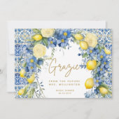 Italiaanse citroen blauwe tegels Italië Bruidsdouc Bedankkaart (Voorkant)