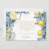 Italiaanse citroen blauwe tegels Italië Bruidsdouc Bedankkaart (Achterkant)