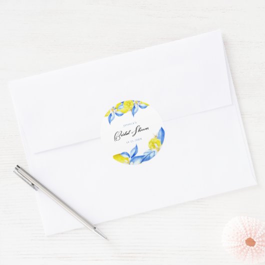 Italiaanse citroen bloem bruidsshower  ronde sticker (Envelop)