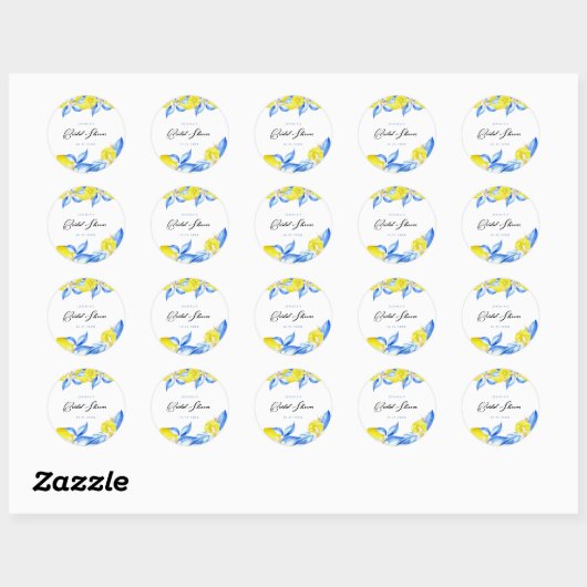 Italiaanse citroen bloemige bruidsshower ronde sticker (Vel)