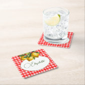 Italiaanse citroen botanische rood wit patroon kartonnen onderzetters (Insitu)