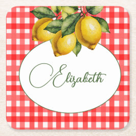 Italiaanse citroen botanische rood wit patroon kartonnen onderzetters