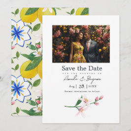 Italiaanse citroen botanische trouwfoto QR-code Save The Date