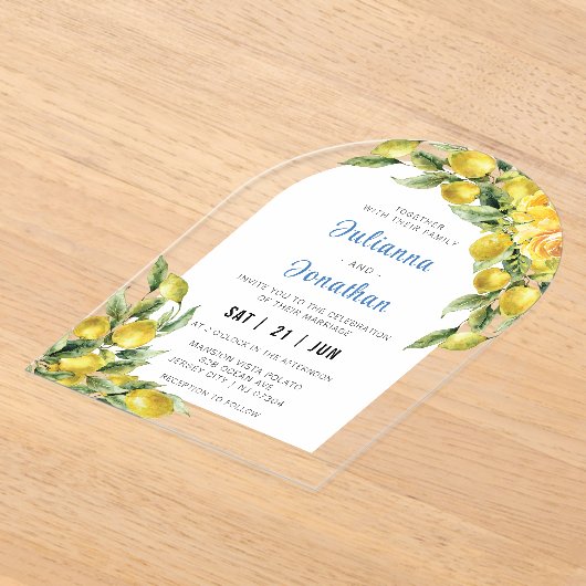 Italiaanse citroen bruiloft acryl uitnodiging (Laagn)
