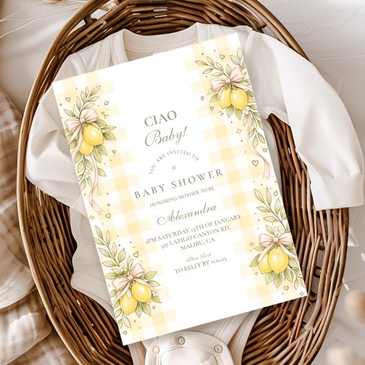 Italiaanse citroen geruite babyshower kaart