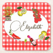 Italiaanse citroen Mediterraan rood wit patroon Kartonnen Onderzetters (Voorkant)