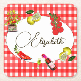 Italiaanse citroen Mediterraan rood wit patroon Kartonnen Onderzetters