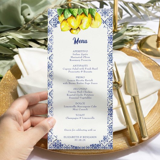 Italiaanse citroen trouwmenu Mediterraan blauwe te Menu