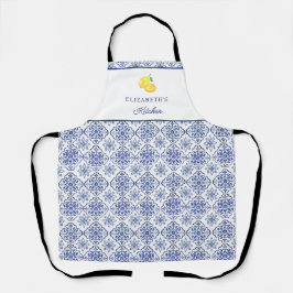 Italiaanse citroenblauwe tegel gepersonaliseerde M Schort