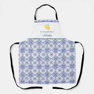 Italiaanse citroenblauwe tegel gepersonaliseerde M Schort