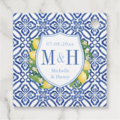 italiaanse citroenen blauwe Tegel bruiloft monogra Bedankjes Labels (Achterkant)