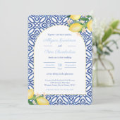 Italiaanse citroenen boogvormige blauwe witte tege kaart (Staand voorkant)