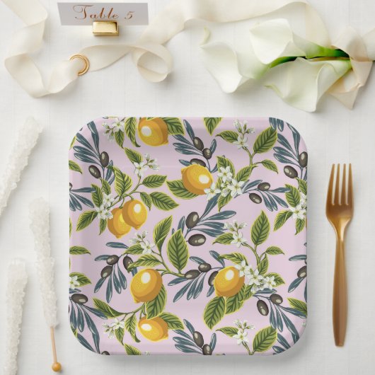 Italiaanse citroenen en olijven papieren bordje (Huwelijk)