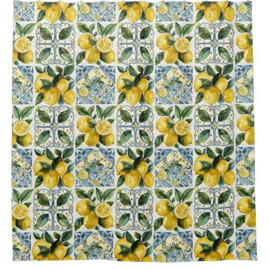 Italiaanse citroenen en Tegels La Dolce Vita Patte Douchegordijn (Voorkant)