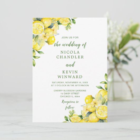 Italiaanse citroenen groen bruiloft kaart (Staand voorkant)