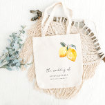 Italiaanse citroenen & Script Amalfi kust bruiloft Tote Bag<br><div class="desc">Verras uw gasten met deze elegante canvas tassen,  met waterverf citroenbloem en bewerkbare details. Voeg eenvoudig uw eigen gegevens toe door op de optie "personaliseren" te klikken.</div>