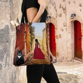 Italiaanse dame in Red Tuxedo Cat Fine Art Canvas  Tote Bag