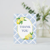 Italiaanse Dankkaart met Blauwe Tegels en Citroen  Briefkaart (Staand voorkant)