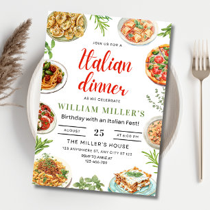 Italiaanse diner verjaardagsuitnodiging, pasta & p kaart