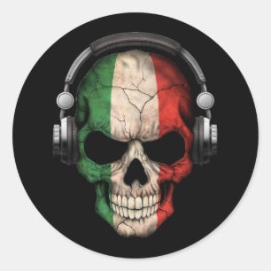  Italiaanse dj-schedel met hoofdtelefoon Ronde Sticker