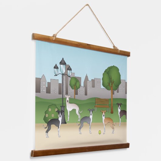 Italiaanse dolfijnen in een Cartoon-kunst van een  Hangend Wandkleed (Gebogen)