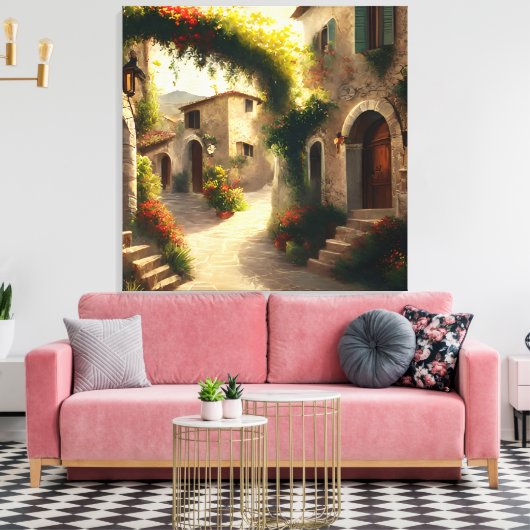Italiaanse dorp schilderij Print, Italië Wall Art Canvas Afdruk (Insitu (Woonkamer))