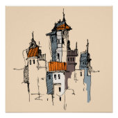 Italiaanse dorpsschets perfect poster (Voorkant)