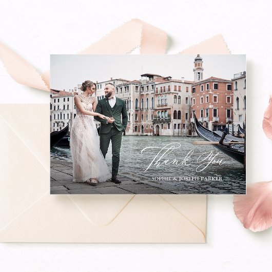 Italiaanse Elegance Classic Script Twee foto bruil Bedankkaart
