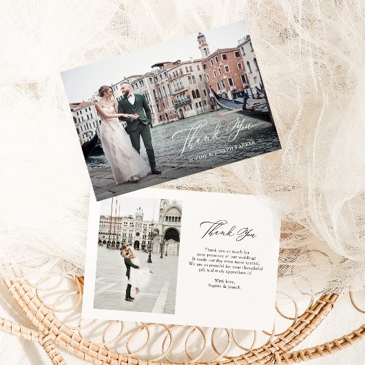 Italiaanse elegant klassiek schrift twee foto's tr bedankkaart