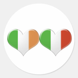 Italiaanse en Ierse Kissing Heart Vlaggen Ronde Sticker