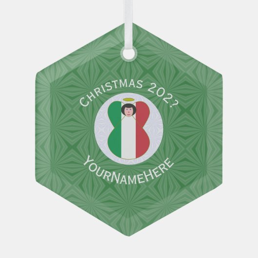 Italiaanse engel kerstvlag gepersonaliseerd glas ornament (Voorkant)
