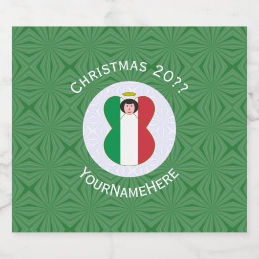 Italiaanse engel kerstvlag gepersonaliseerd sparkling wijnetiket (Enkel label)